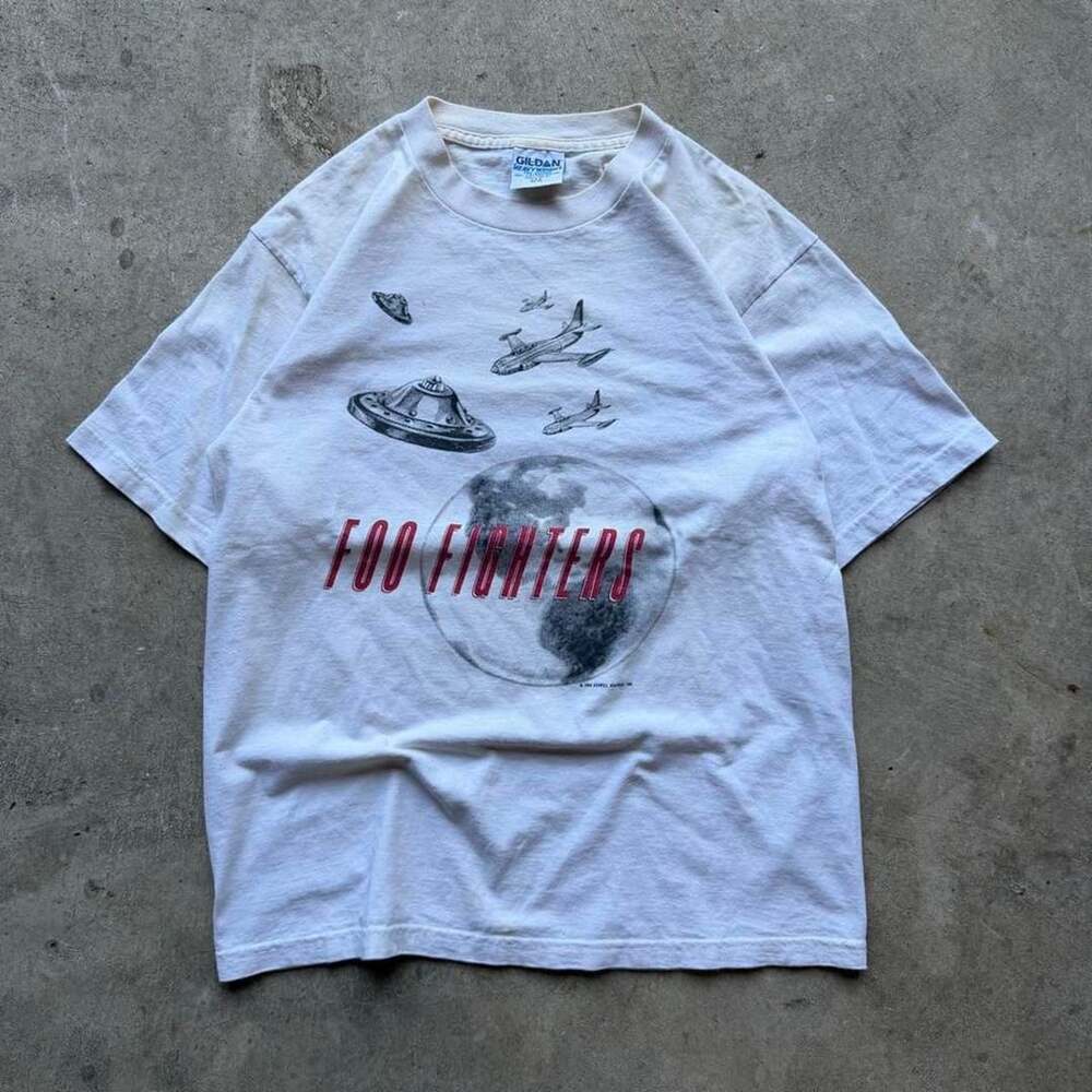 Vintage 1995 Foo Fighters Roswell Records UFO Graphic Grail Band Tee